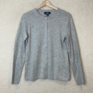 NWT Lands End Womens Gray Heather Cashmere Longsleeve Crew Neck Cardigan SMALL